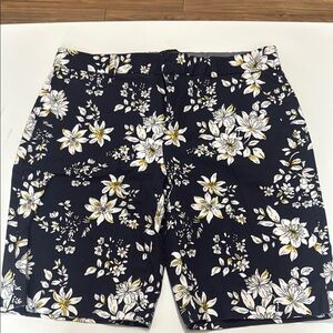 Banana Republic Black and White Bermuda Shorts Floral Design